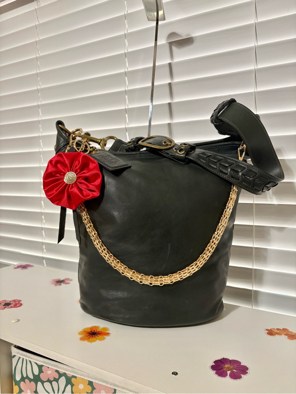 Vintage Coach Bleecker Tattersall Large Duffle Bucket Bag Dark Olive Green 11423
